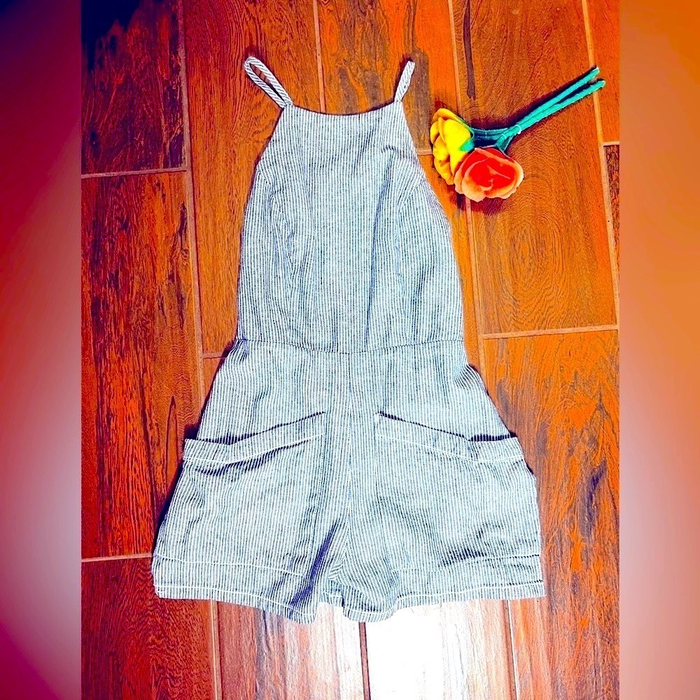 BDG Blue Striped Cotton Romper